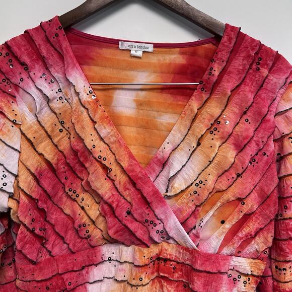 VTG 90s Y2K Ruffle Babydoll Tie Dye V-neck Medium Top Fairy Whimsigoth Mesh - Picture 2 of 10